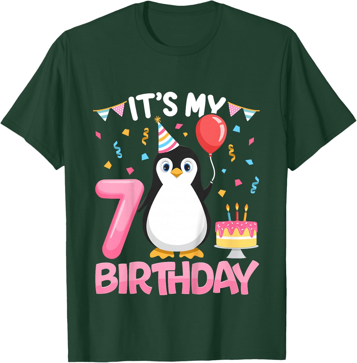 Penguin Birthday 7 Year Old Girl 7th Birthday Party Seven T-Shirt - T-Shirt | Forest