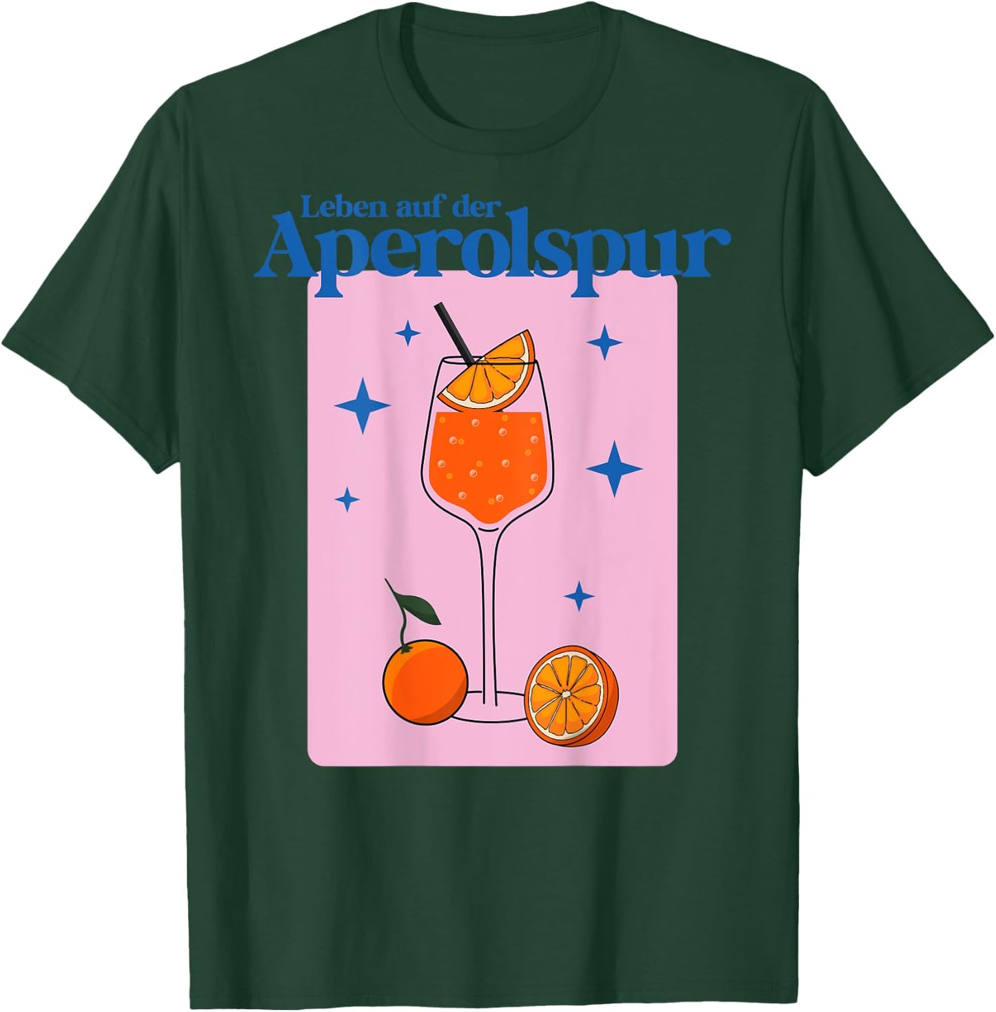 with German Text "Leben auf der APEROLSPUR - HALLÖCHEN APERÖLCHEN SPRITZ STARS", White T-Shirt - T-Shirt | Forest
