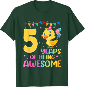 5th Years Of Being Awesome 5nd Birthday Duck Theme T-Shirt - T-Shirt | Forest