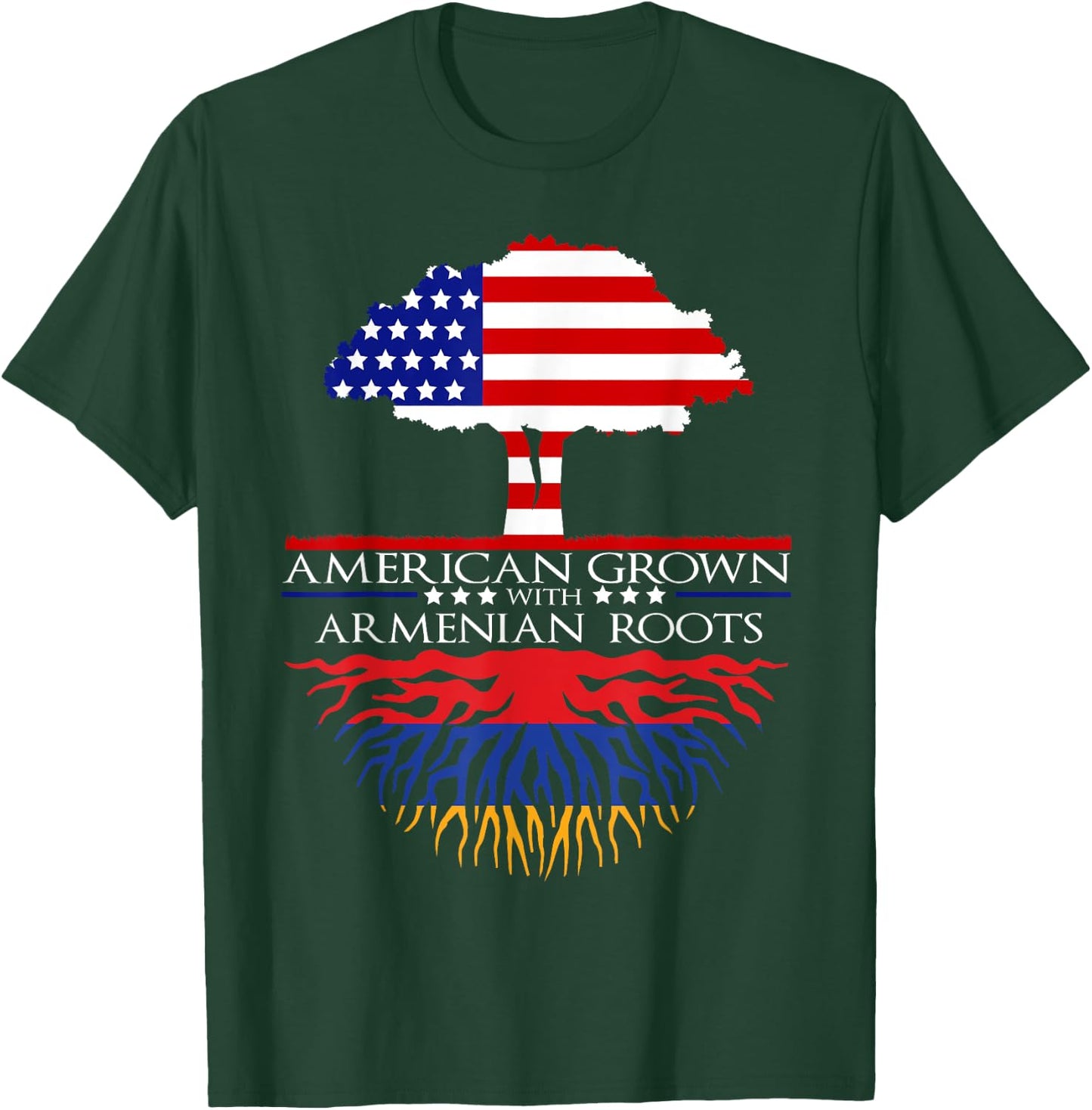 Armenian Roots American Grown US Armenia Flag T-Shirt - T-Shirt | Forest