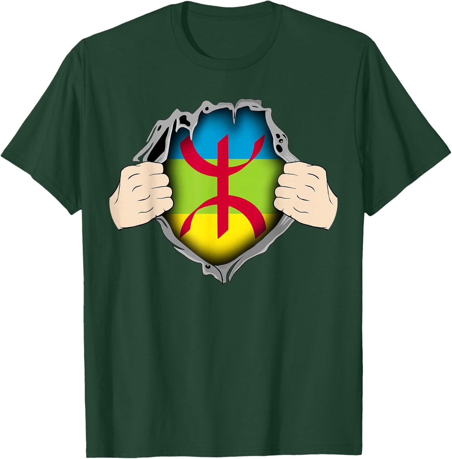 Super Amazigh Berber Flag Rif Moroccan Algerian Patterns , Black, S T-Shirt - T-Shirt | Forest