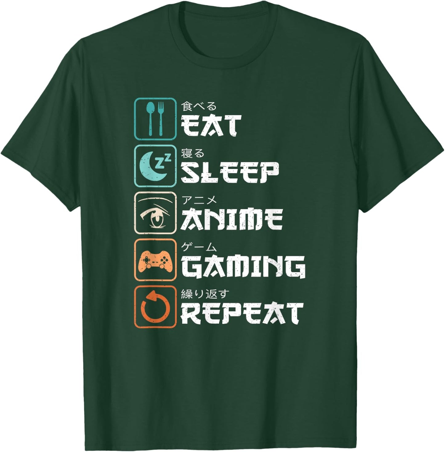 Eat Sleep Anime Gaming Repeat Manga Gamer Funny Gamer , black T-Shirt - T-Shirt | Forest