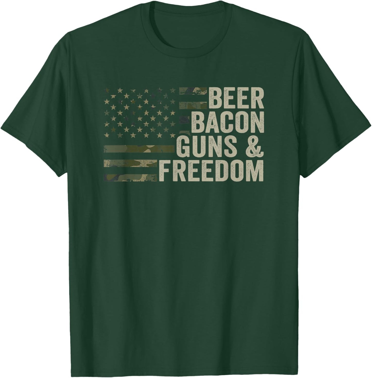 BEER BACON GUNS & FREEDOM - Funny BBQ Drinking Gun Camo T-Shirt - T-Shirt | Forest