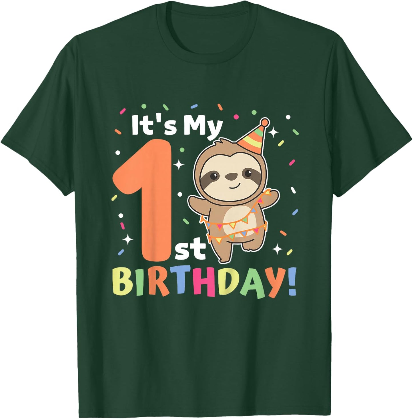 Sloth 1st Birthday For Kids One Year Old Sloth T-Shirt - T-Shirt | Forest