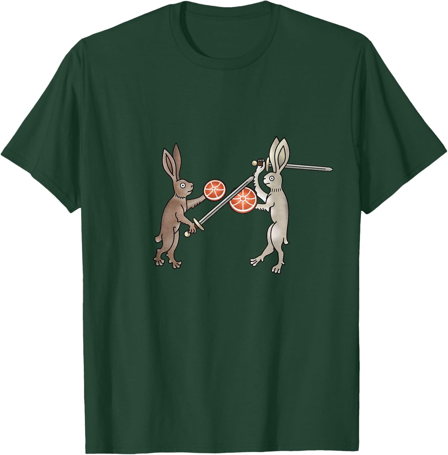 Medieval Marginalia - Rabbit sword duel - MargiKnights T-Shirt - T-Shirt | Forest