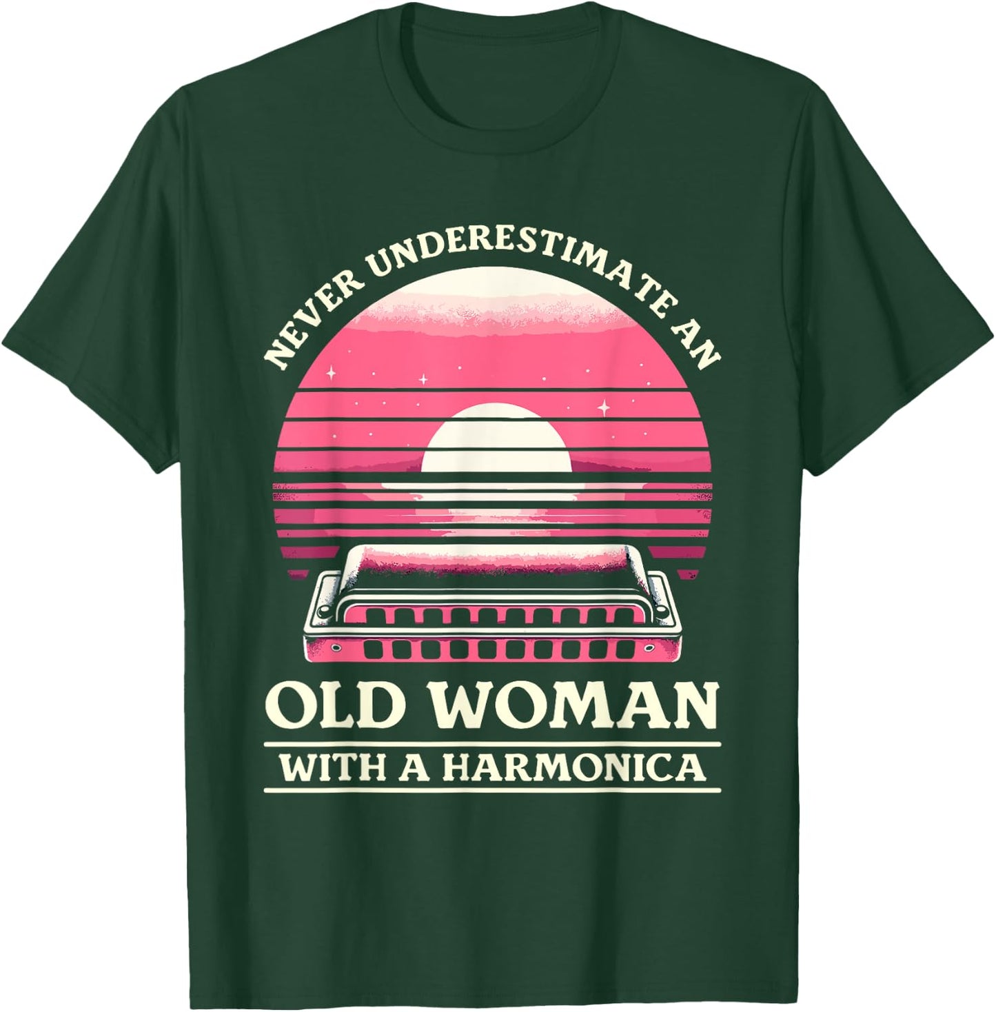 Never Underestimate An Old Woman With A Harmonica T-Shirt - T-Shirt | Forest
