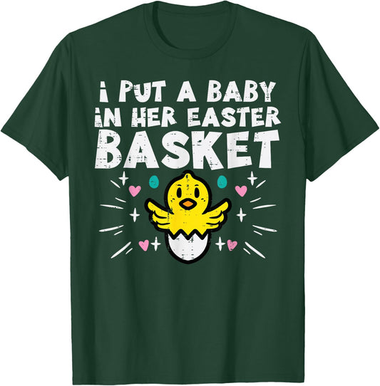 I Put Baby In Her Basket Easter Pregnancy Funny Dad Men T-Shirt - T-Shirt | Forest