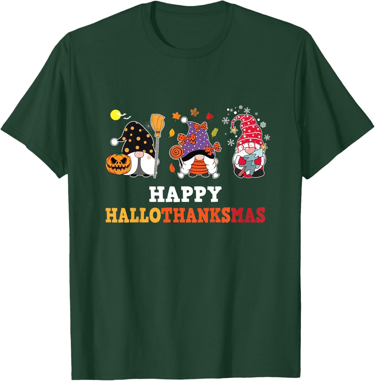 Kids Happy Hallothanksmas Gnomes For Toddler Youth Halloween T-Shirt - T-Shirt | Forest