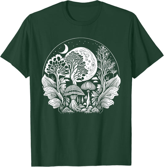 Cottagecore Moon, Mushrooms, Plants and Trees T-Shirt - T-Shirt | Forest