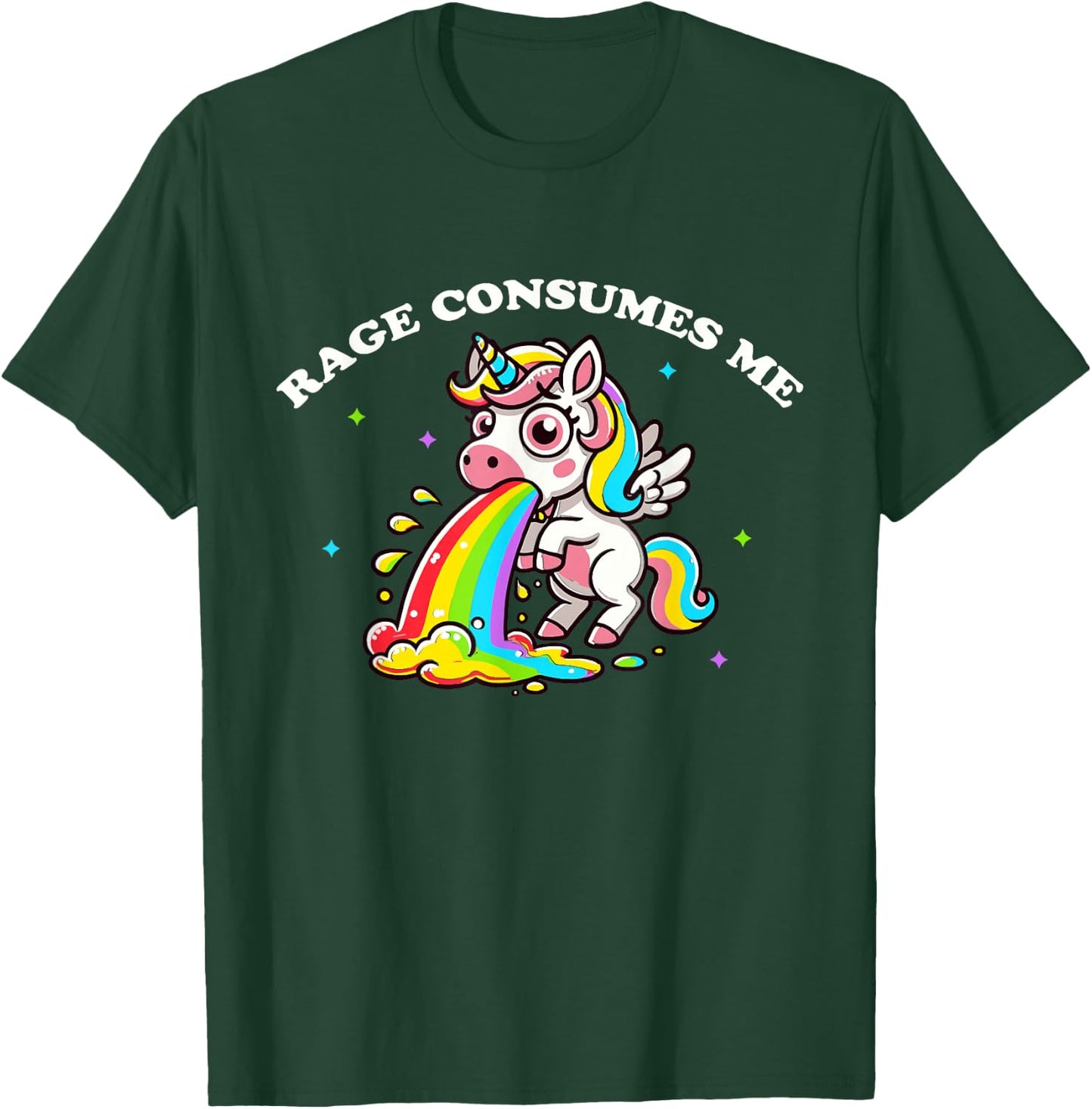 Rage Consumes Me Rainbow Barfing Unicorns T-Shirt - T-Shirt | Forest