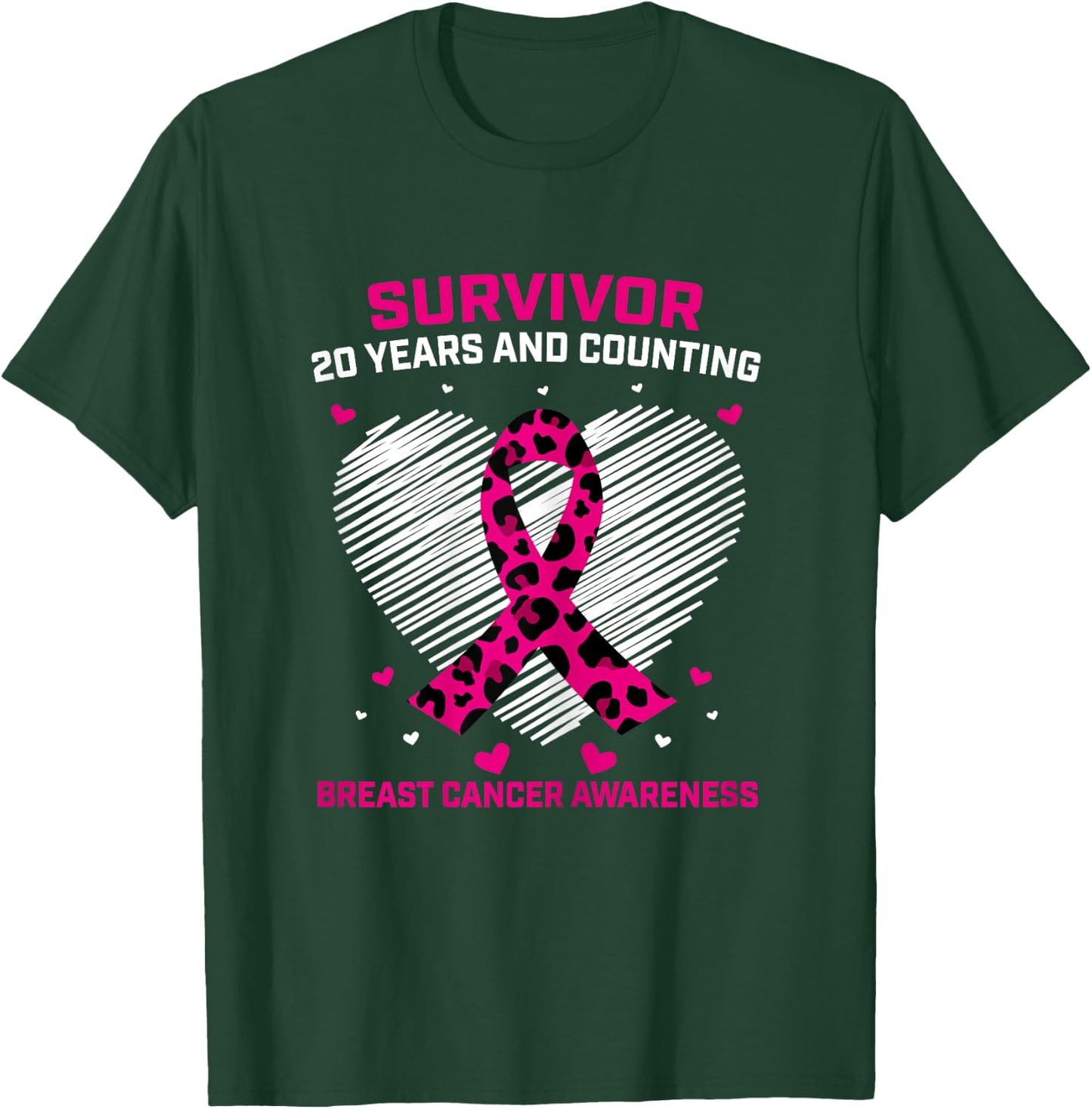 20 Year Survivor Pink Cheetah Print Breast Cancer Awareness T-Shirt - T-Shirt | Forest