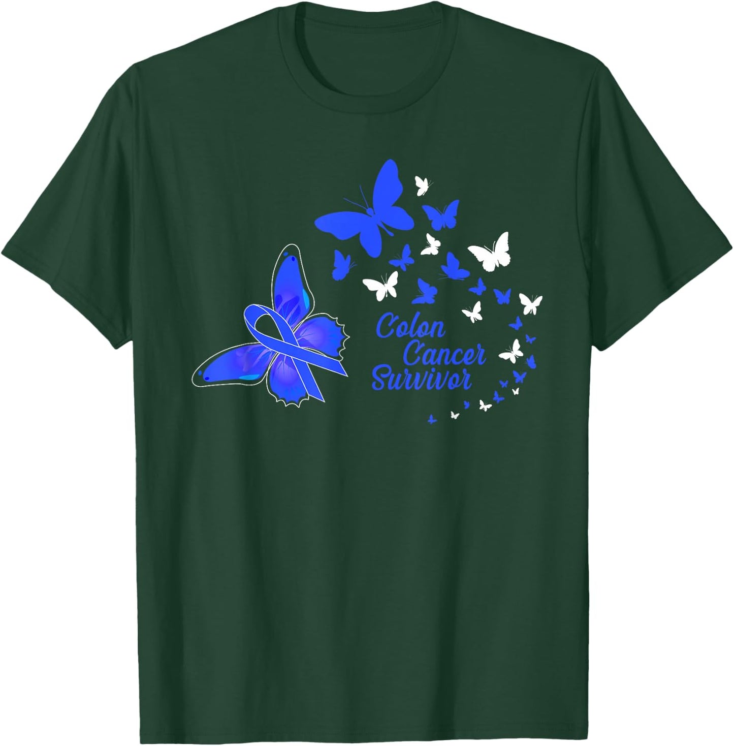 Colon Cancer Survivor Awareness Butterflies Gift T-Shirt - T-Shirt | Forest