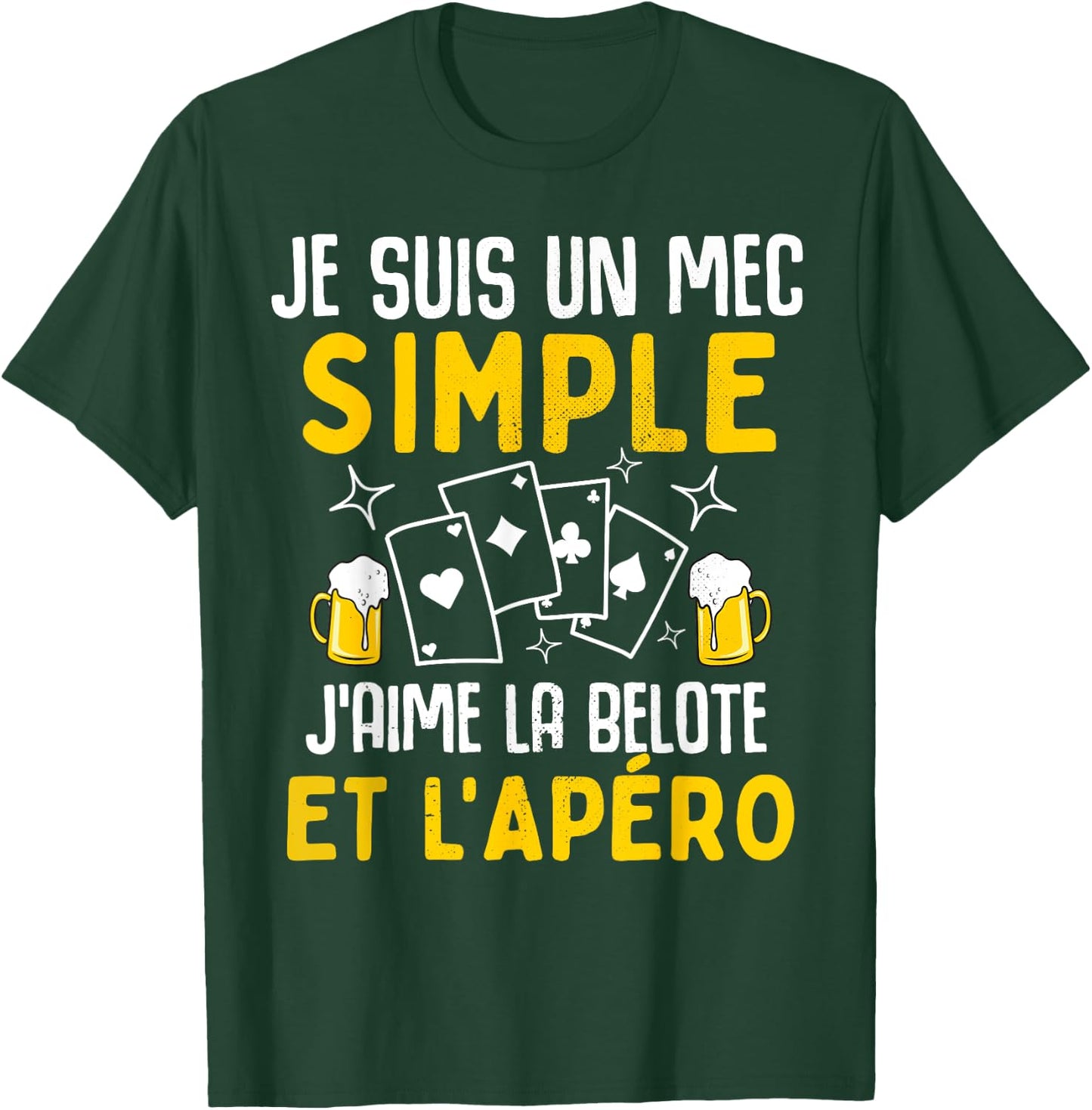 Simple guy I love belote and aperitif funny man belote , Black, S T-Shirt - T-Shirt | Forest