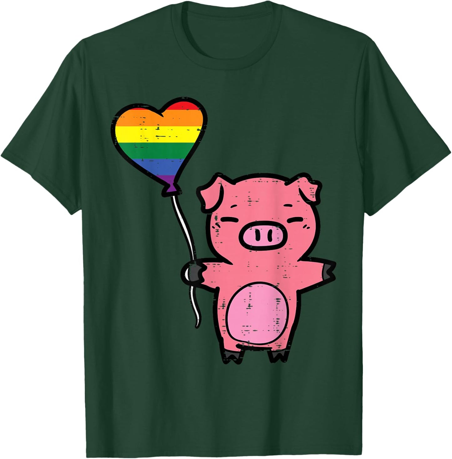 Gay Pride Pig Heart Rainbow Flag Lgbtq Ally Women Girls Kids T-Shirt - T-Shirt | Forest