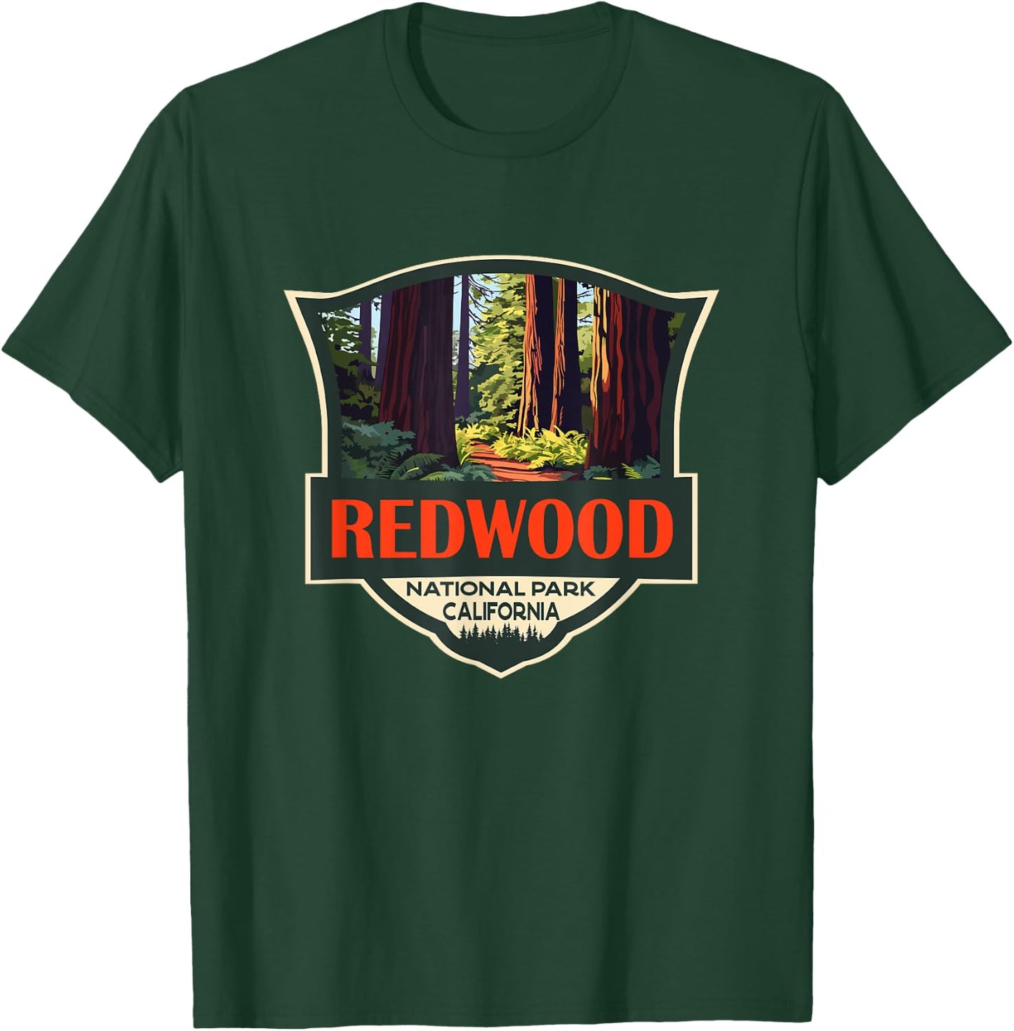 Redwood National Park Illustration Retro Badge T-Shirt - T-Shirt | Forest