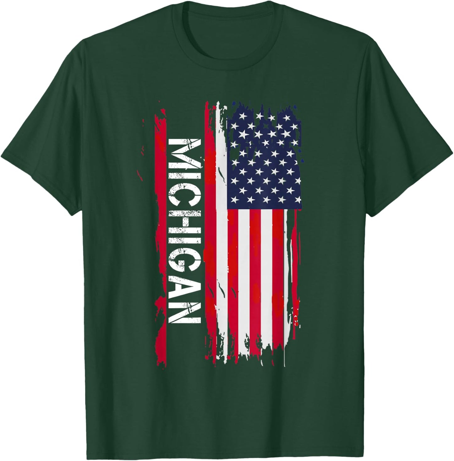 Michigan USA Flag Michigan , Women's Adults, Black, Short Sleeve, , Classic Fit, Polyester 100%, Modern, Letter Print, T Back, Small T-Shirt - T-Shirt | Forest