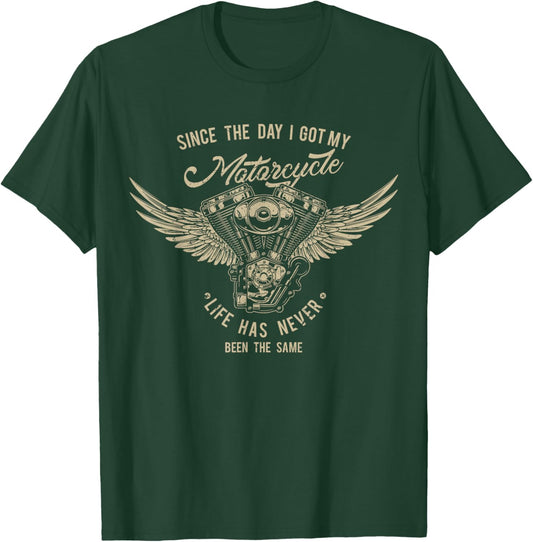 Vintage Motorcycle Winged Engine Bikers Gift T-Shirt - T-Shirt | Forest