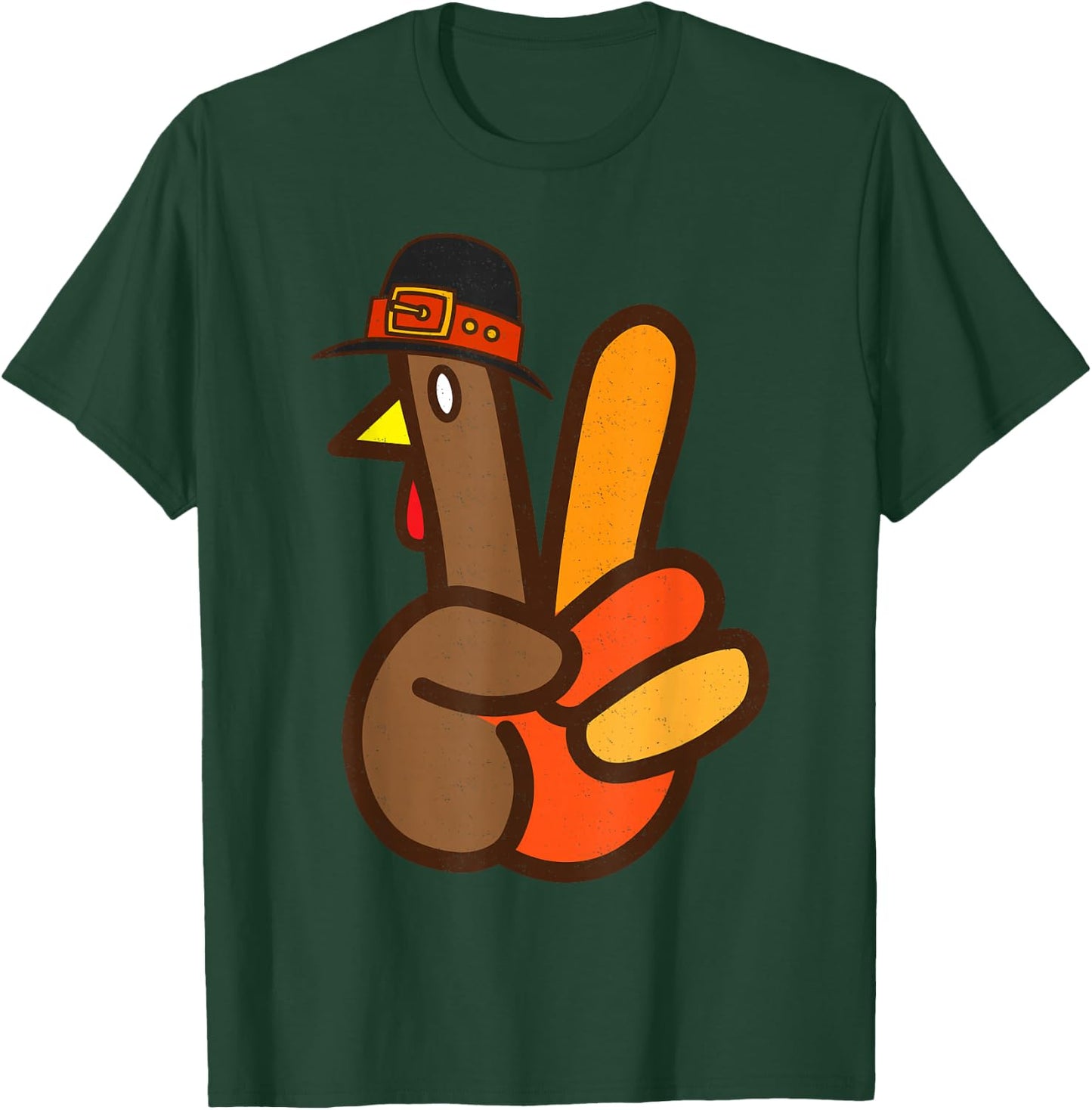 Cool Peace Sign Turkey Hand Thanksgiving Hippie Men Women T-Shirt - T-Shirt | Forest