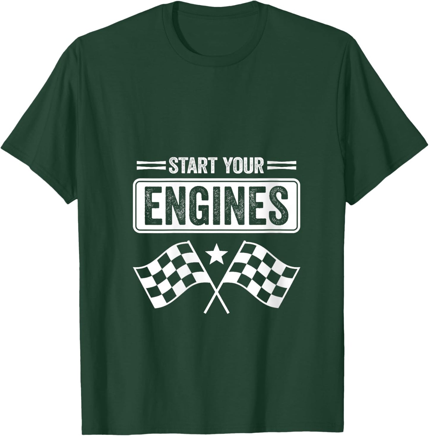 Women's Start Your Engines Vintage Checkered Flag Race Car V-Neck T-Shirt - T-Shirt | Forest