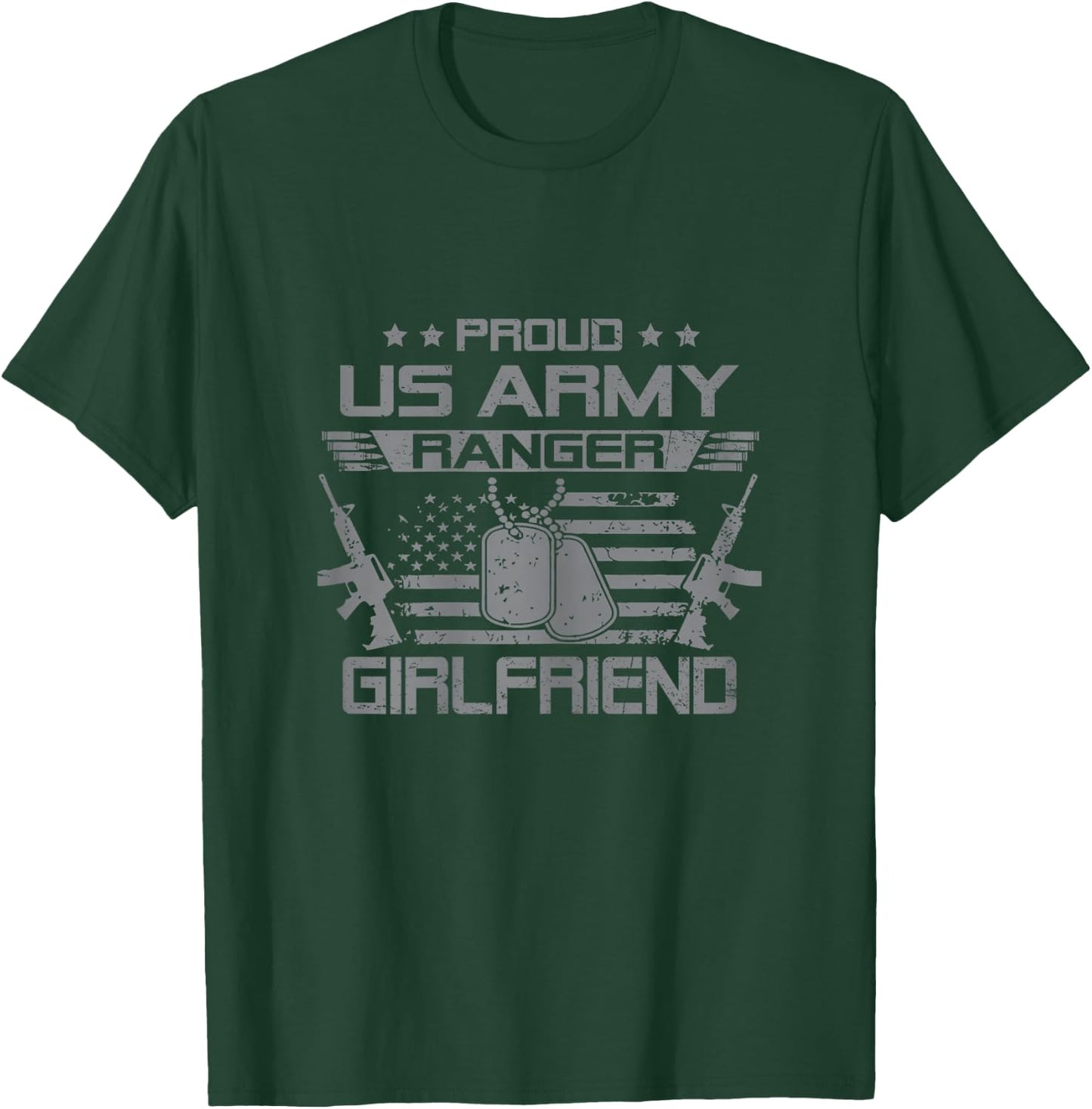 Proud US Army Ranger Girlfriend Flag American USA Military T-Shirt - T-Shirt | Forest