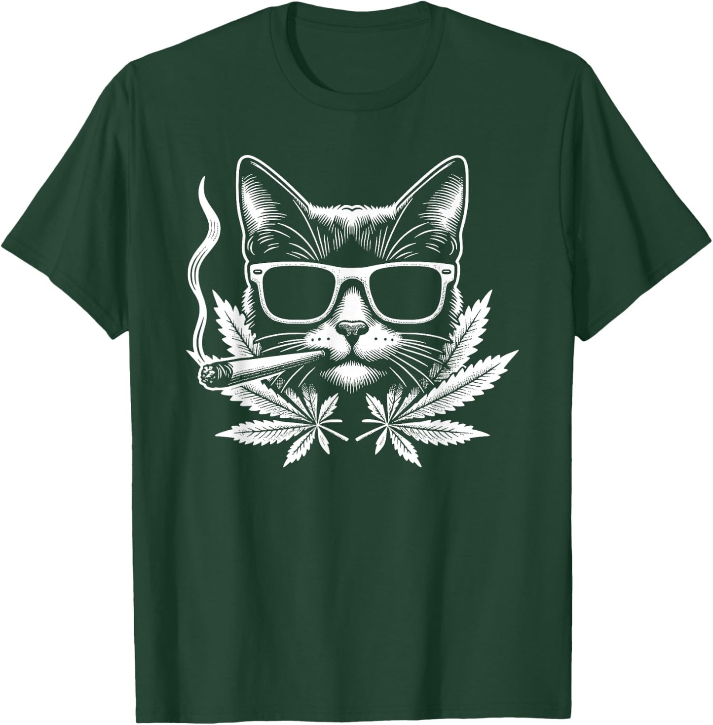 Retro Cat With Sunglasses Smoking Cannabis Cannabis Leaf T-Shirt - T-Shirt | Forest