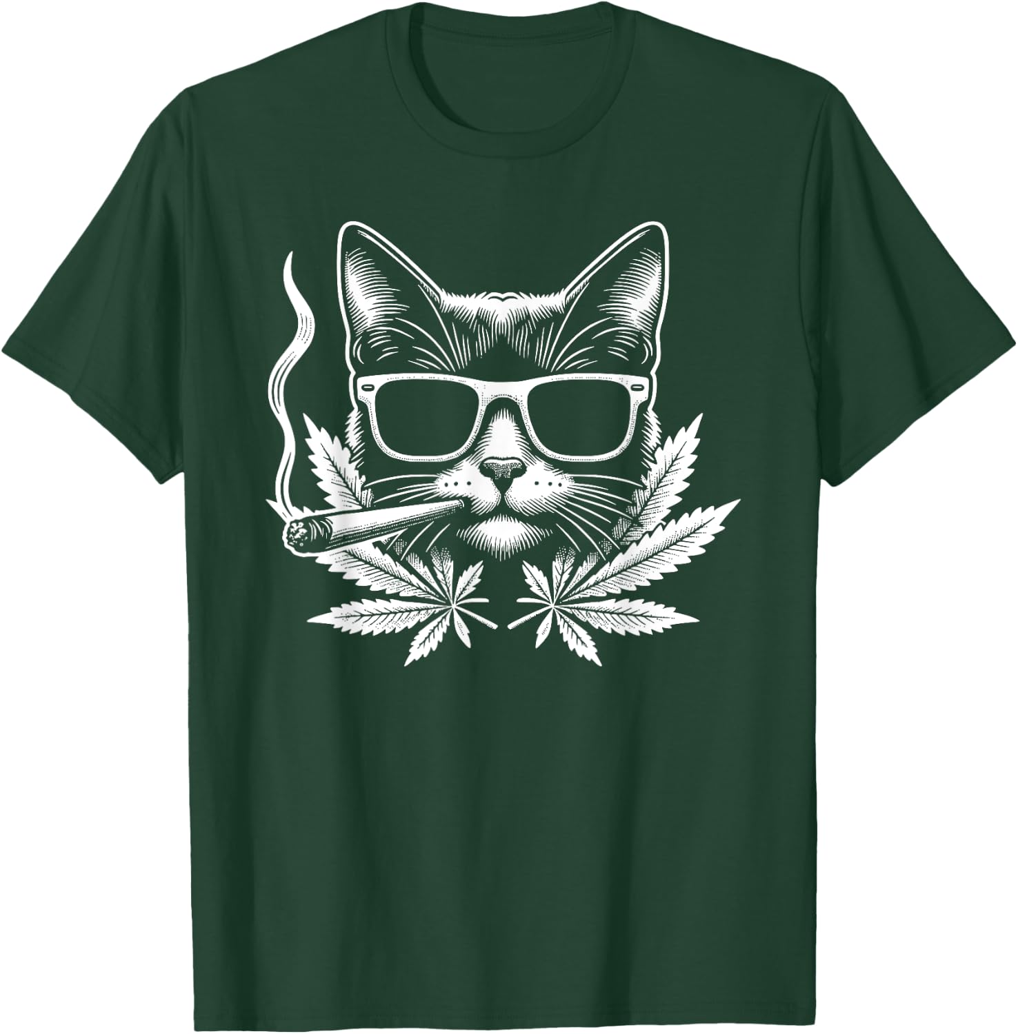 Retro Cat With Sunglasses Smoking Cannabis Cannabis Leaf T-Shirt - T-Shirt | Forest