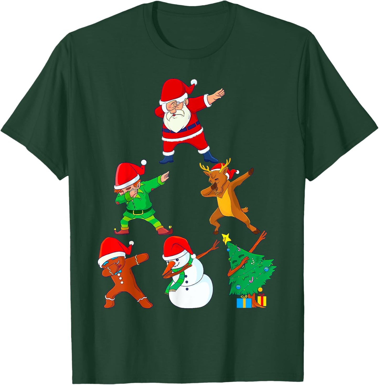 Dabbing Santa Elf Friends Christmas Boys Short Sleeve Funny Xmas Dab Girl T-Shirt - T-Shirt | Forest