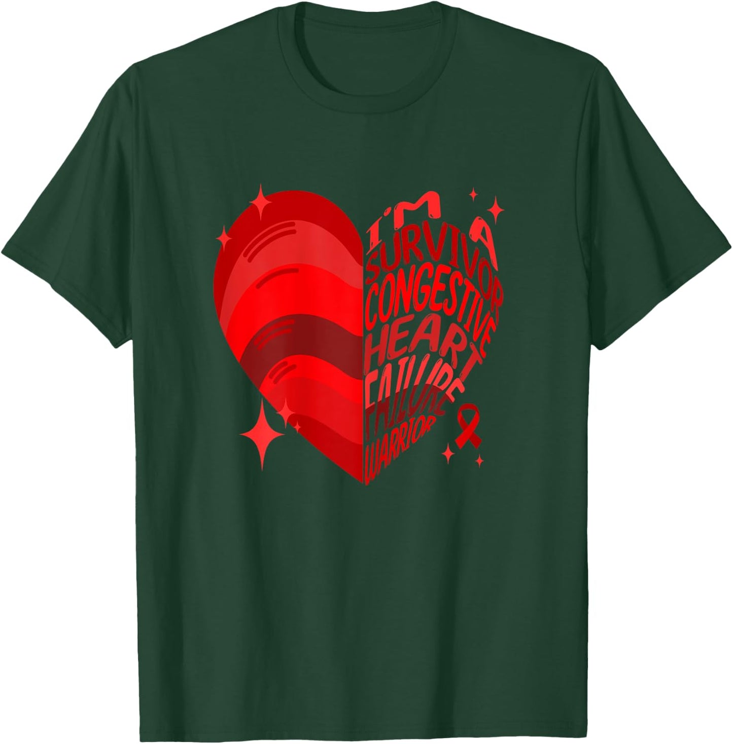 Congestive Heart Failure I'm A Survivor Red Ribbon Heart T-Shirt - T-Shirt | Forest