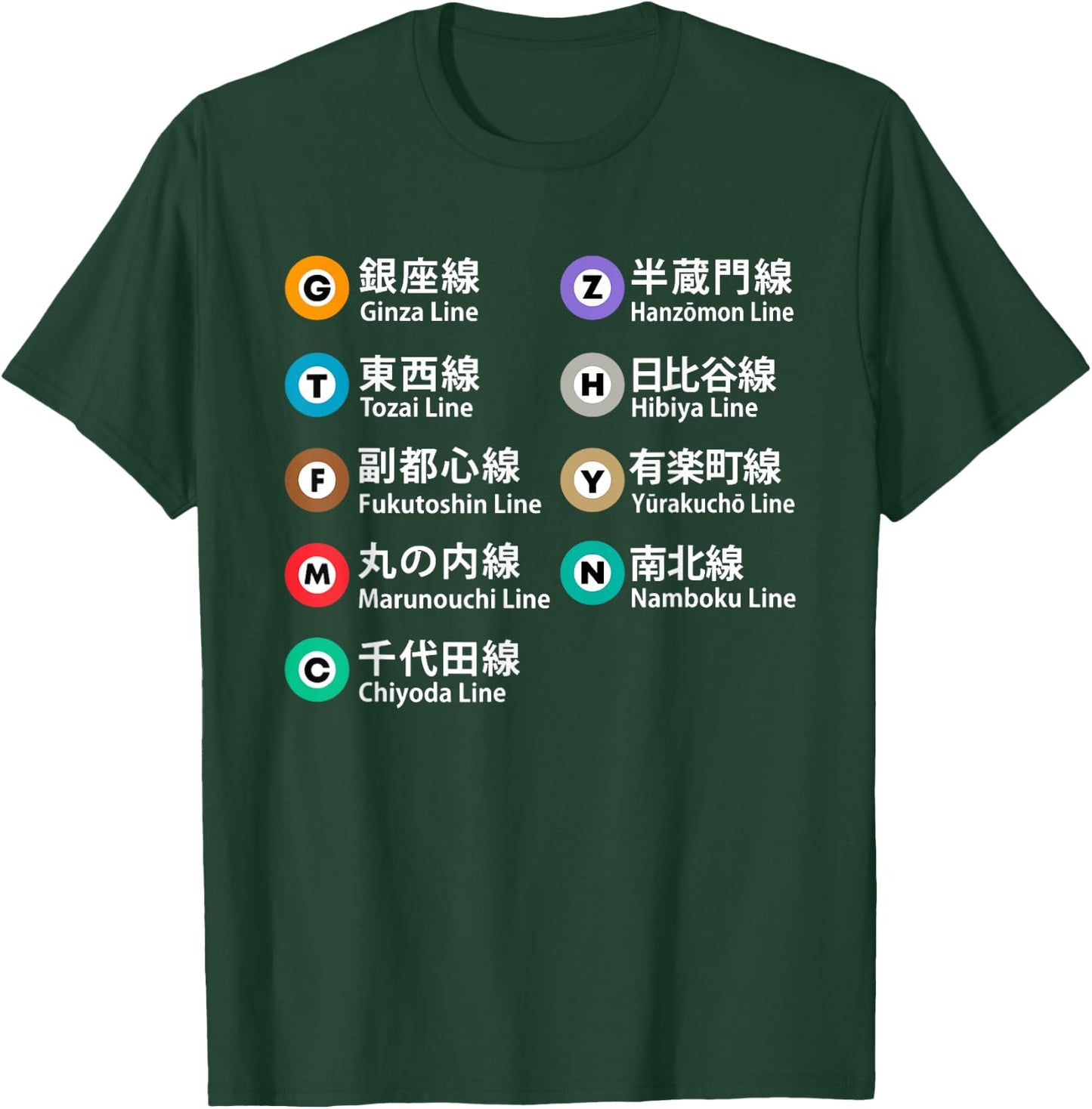 Tokyo Subway Lines Kanji Ginza Marunouchi Hibiya Yurakucho T-Shirt - T-Shirt | Forest