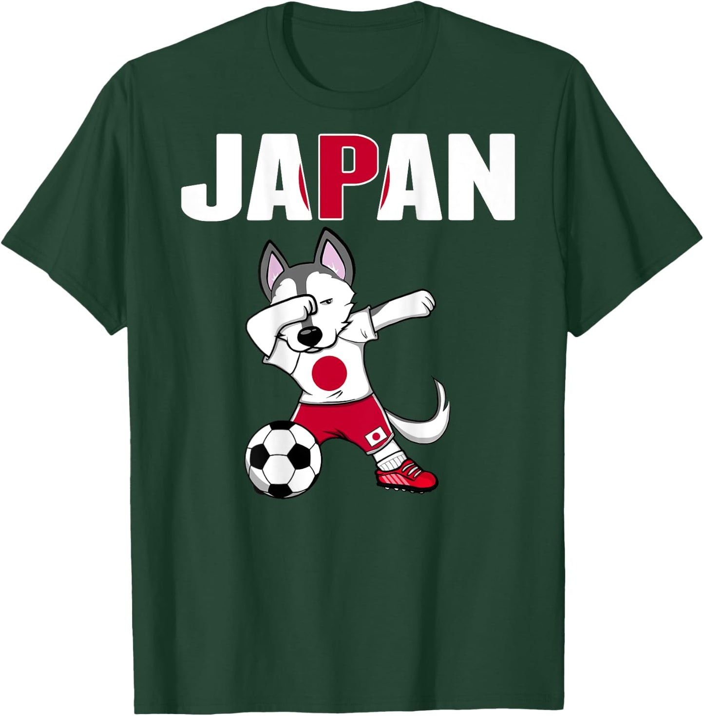 Dabbing Husky Dog Japan Soccer Fans Jersey Japanese Football Women Kids T-Shirt - T-Shirt | Forest