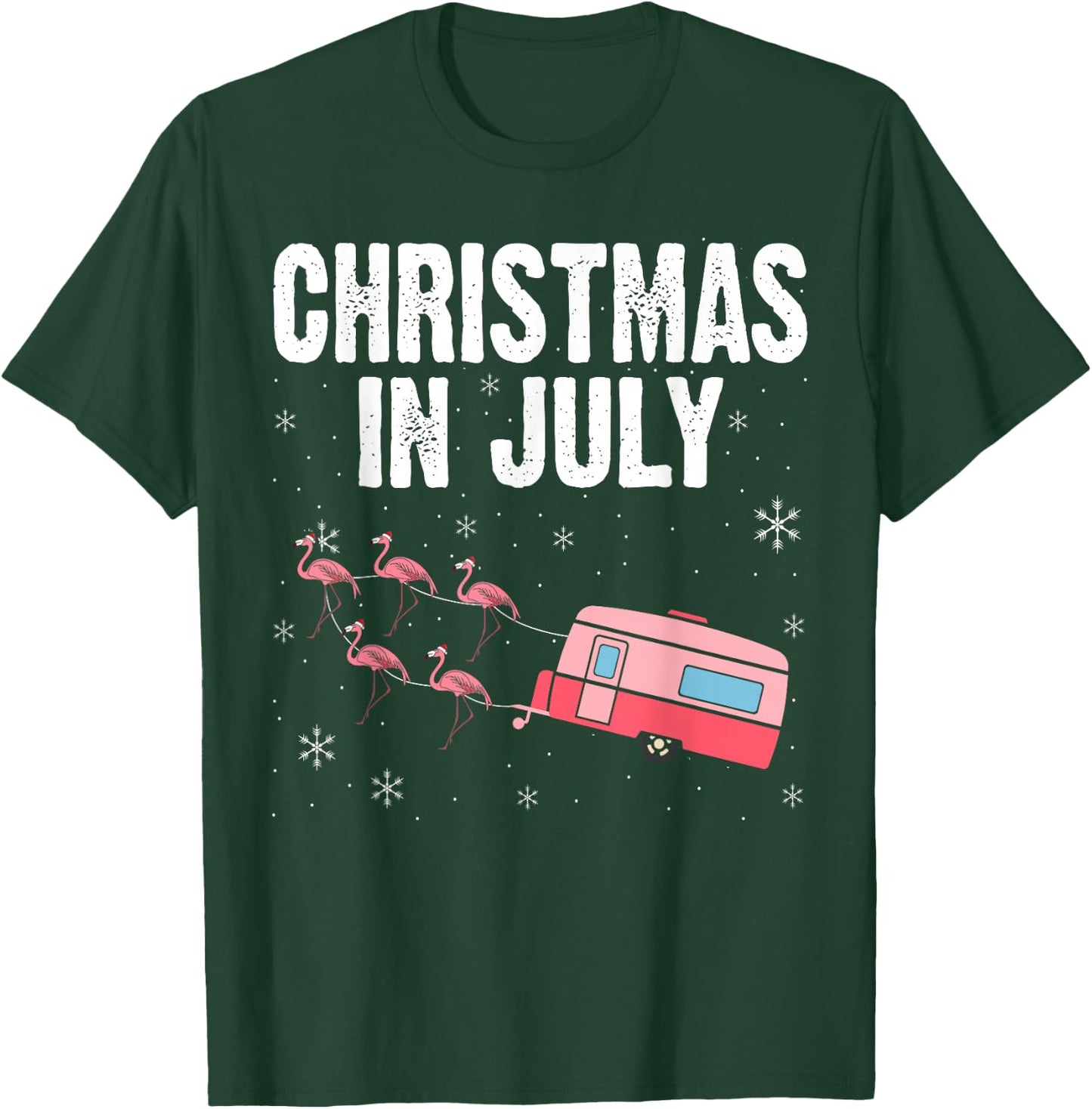 Christmas In July Flamingo Trailer Summer Xmas Camp Camper T-Shirt - T-Shirt | Forest