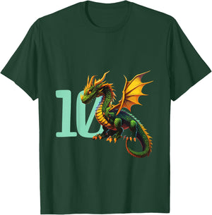 Kids Children's Birthday Dragon 10 Years Boy Dragon Number Age T-Shirt - T-Shirt | Forest