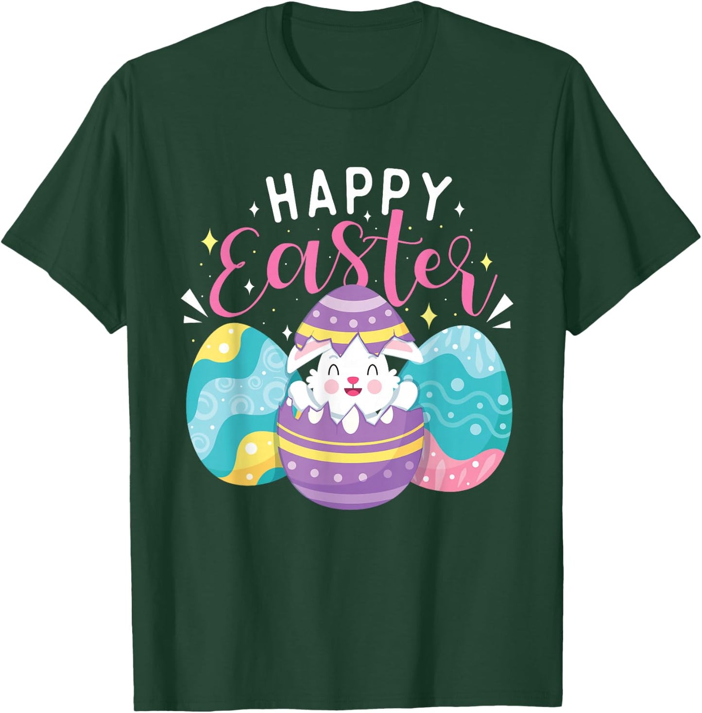 Happy Easter - Colorful Egg Hunting Eggs Christian T-Shirt - T-Shirt | Forest