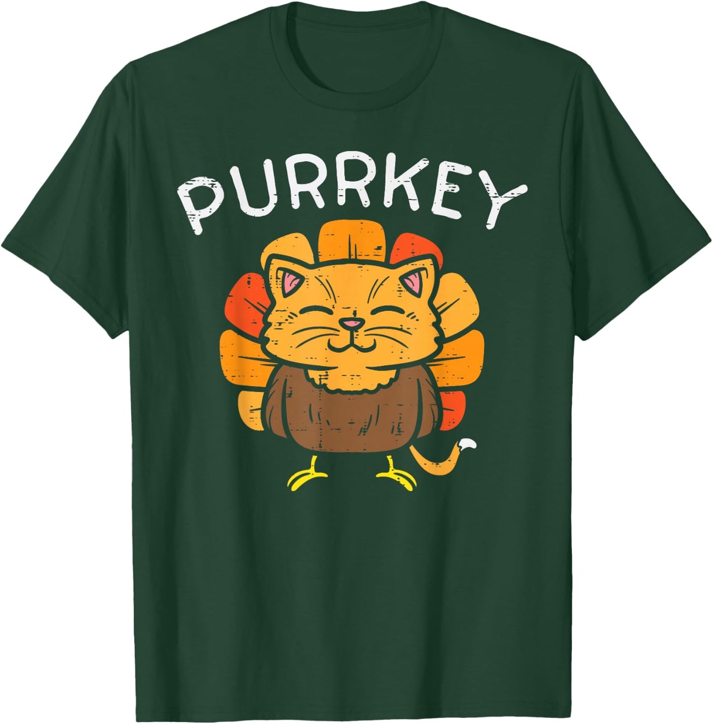 Purrkey Turkey Cat Kitten Funny Thanksgiving Cat Owner Lover T-Shirt - T-Shirt | Forest