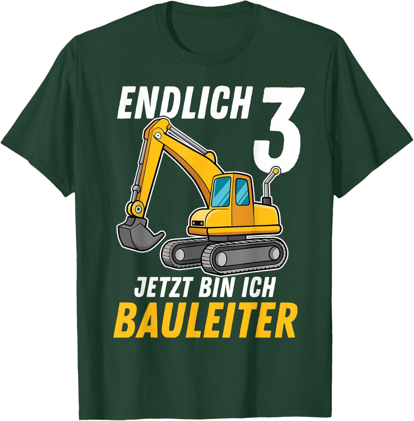 Children's 3rd Birthday Boy Decoration Digger Birthday 3 Years , black T-Shirt - T-Shirt | Forest