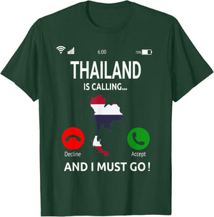 Thailand Is Calling Holiday Asia Thai Flag , black T-Shirt - T-Shirt | Forest