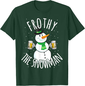 Funny Christmas Snowman Beer Frothy T Shirt Gift Men Women T-Shirt - T-Shirt | Forest