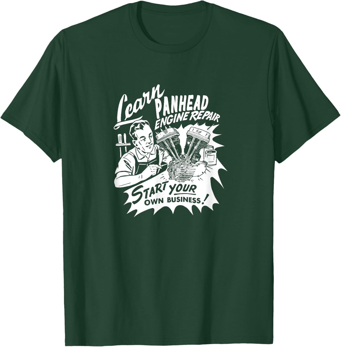 Retro Learn Panhead Engine Repair Vintage HD VTwin Biker T-Shirt - T-Shirt | Forest
