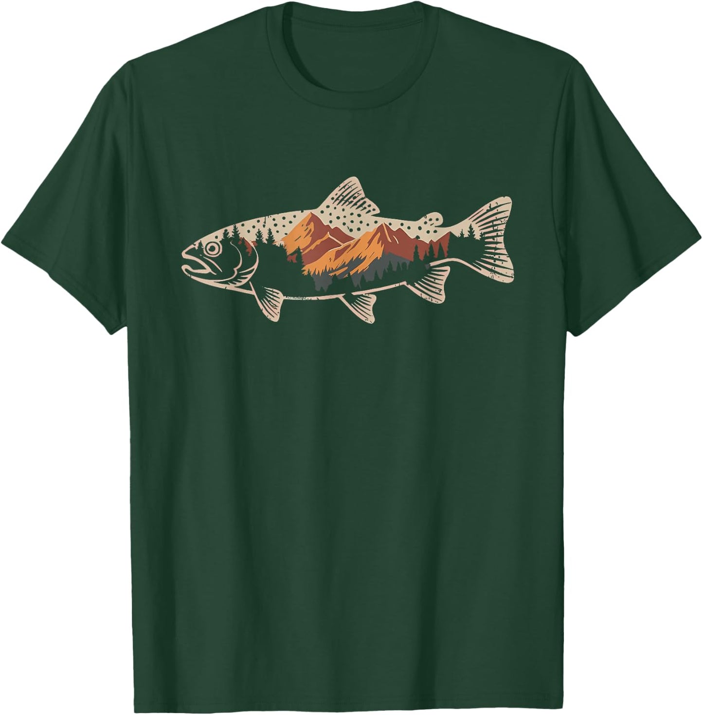 Fishing Bass Fish Mountain Star Fisherman Art Men Women Kids T-Shirt - T-Shirt | Forest