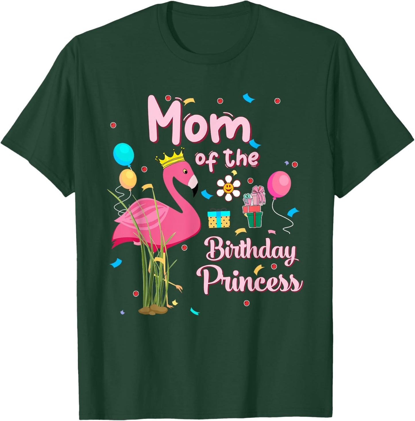 Mom of the Birthday Princess Pink Flamingo Party Squad T-Shirt - T-Shirt | Forest