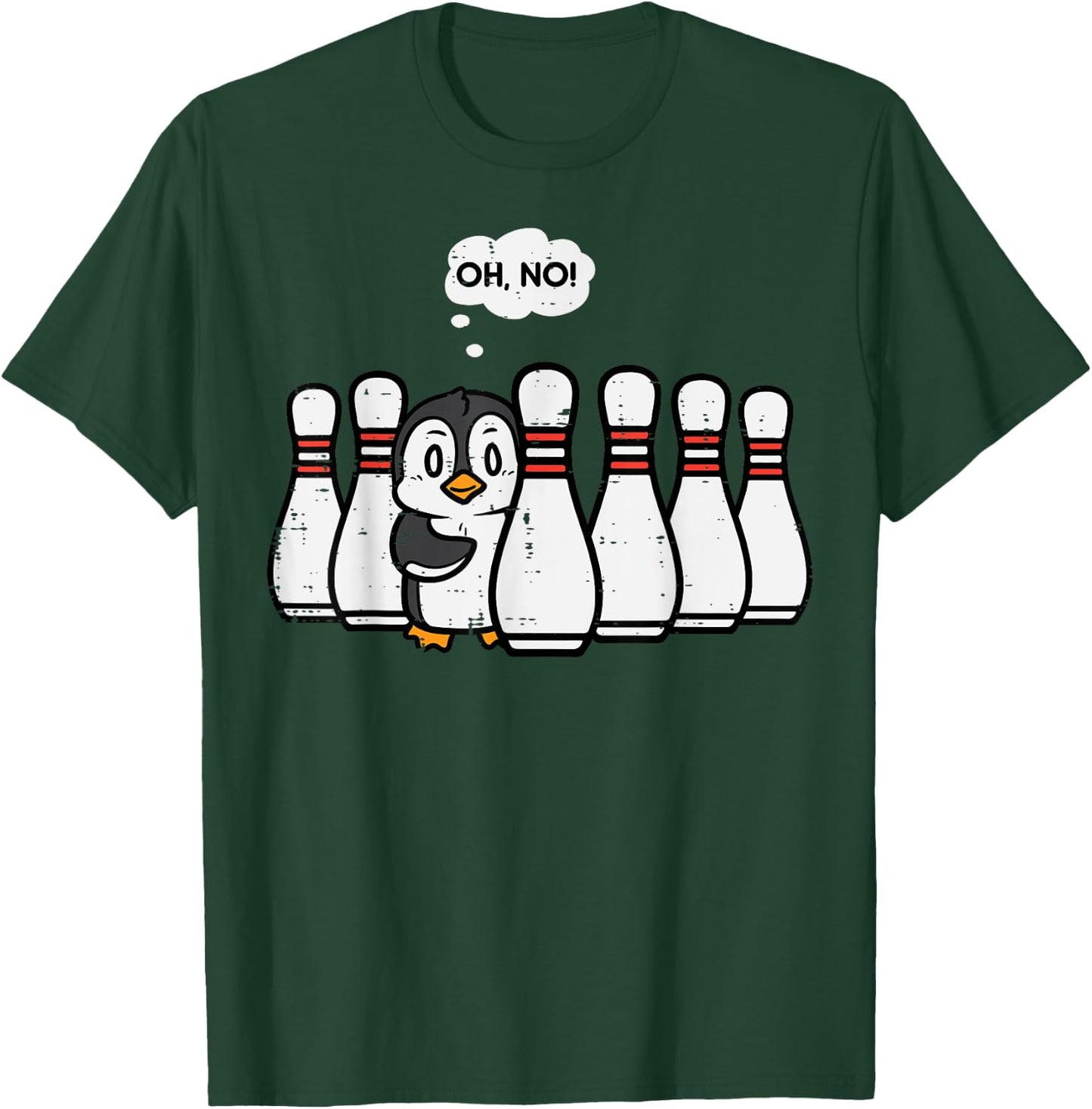 Penguin Bowling Pins Oh No Funny Bowler Player Men Women Kid T-Shirt - T-Shirt | Forest