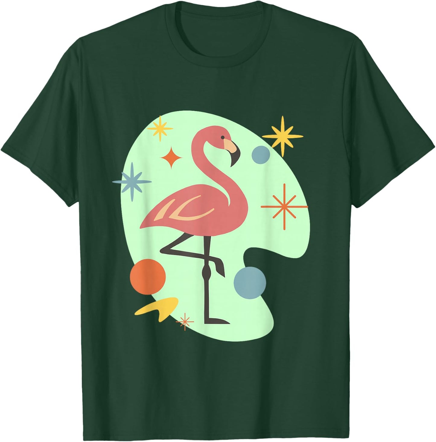 Atomic Flamingo Mid Century Modern Retro Design T-Shirt - T-Shirt | Forest