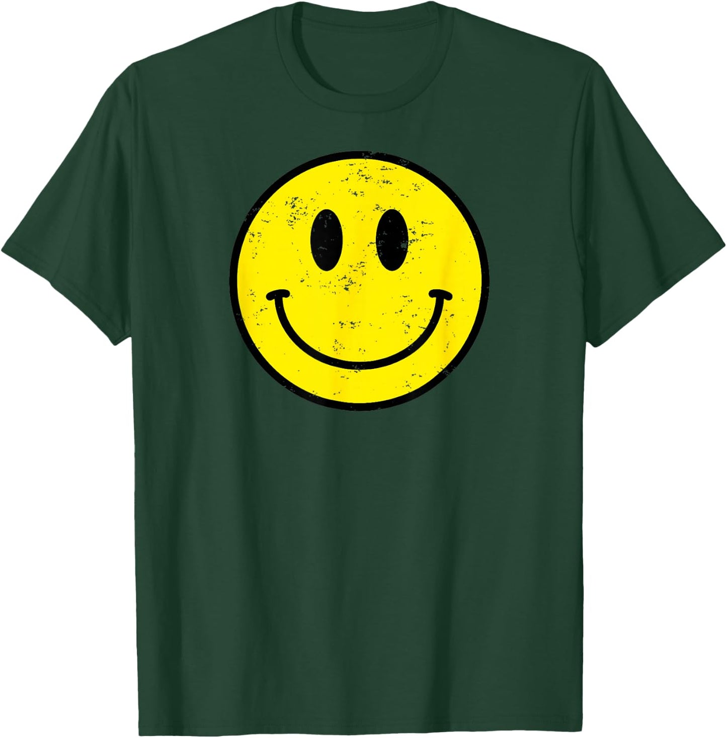 Retro 70s 80s Happy Face Yellow Smile Face Funny Vintage , black T-Shirt - T-Shirt | Forest