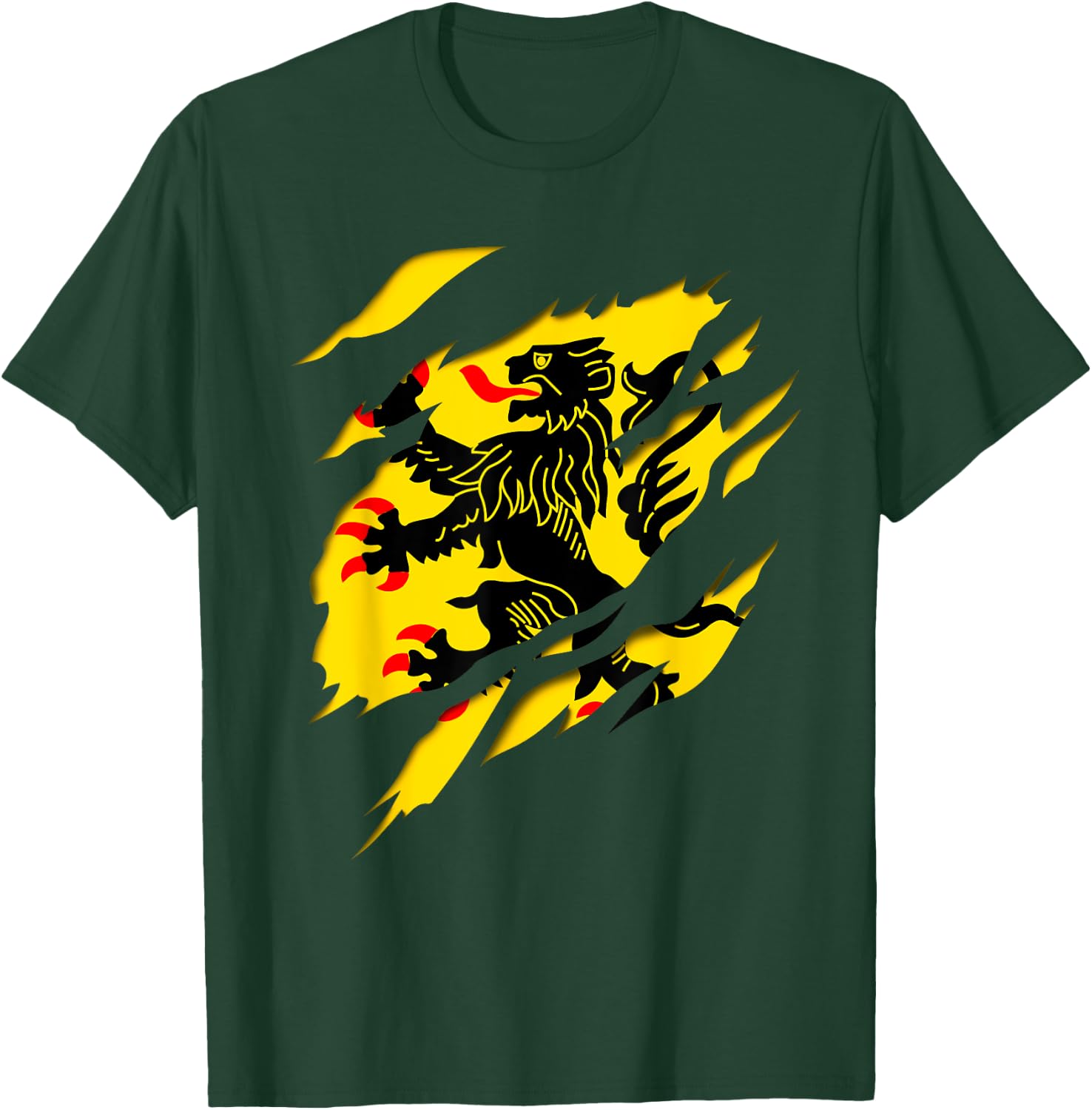 Flag Nord Pas de Calais Crest Ripped 3D Effect France , Black, S T-Shirt - T-Shirt | Forest