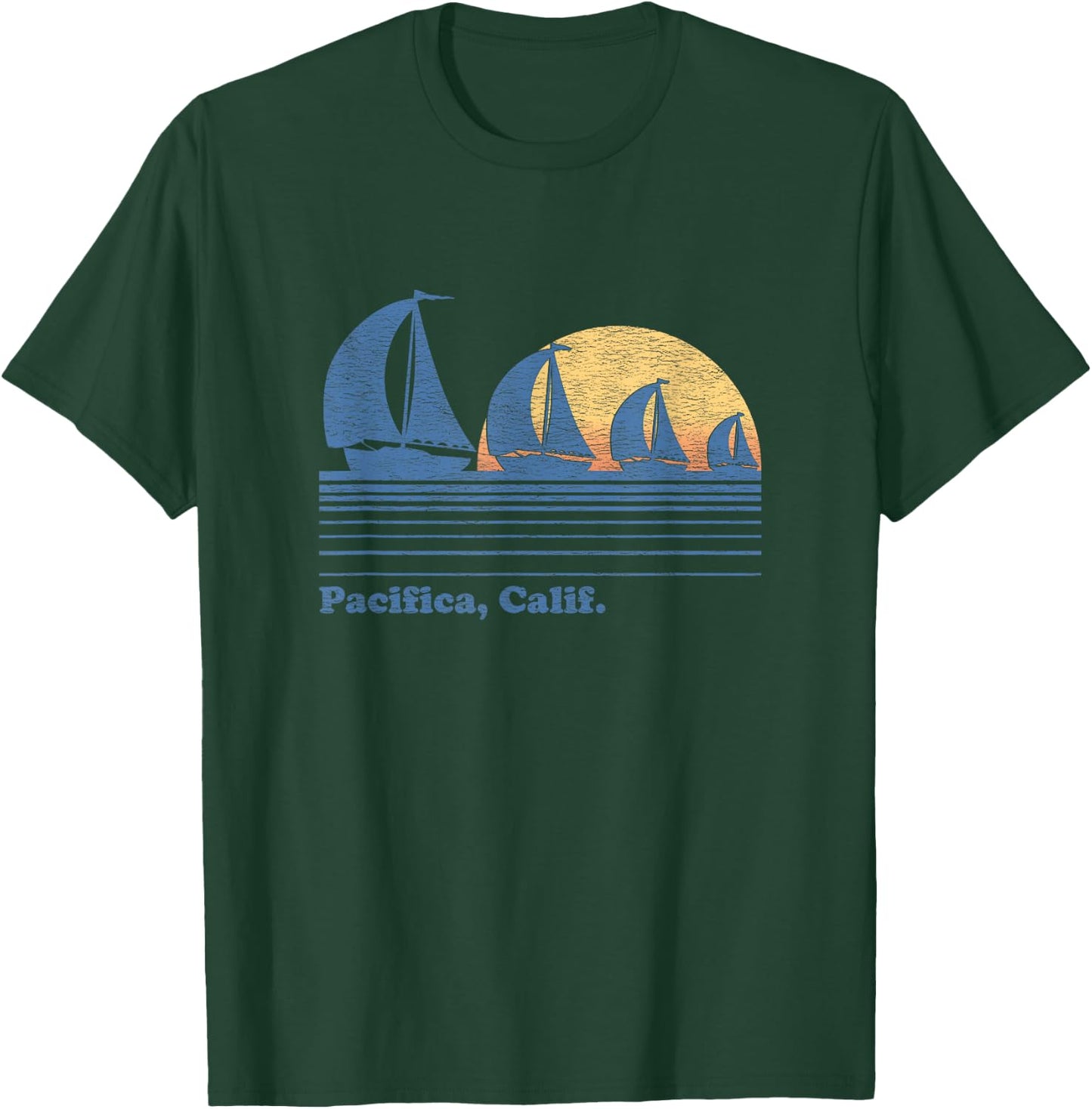 Pacifica CA Sailboat Vintage 80s Sunset T-Shirt - T-Shirt | Forest