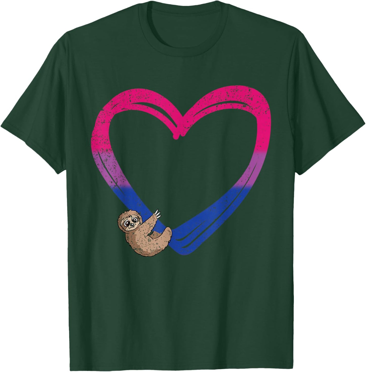 Sloth Heart Bisexual Funny Animal Pride Bi Flag LGBT-Q Ally T-Shirt - T-Shirt | Forest