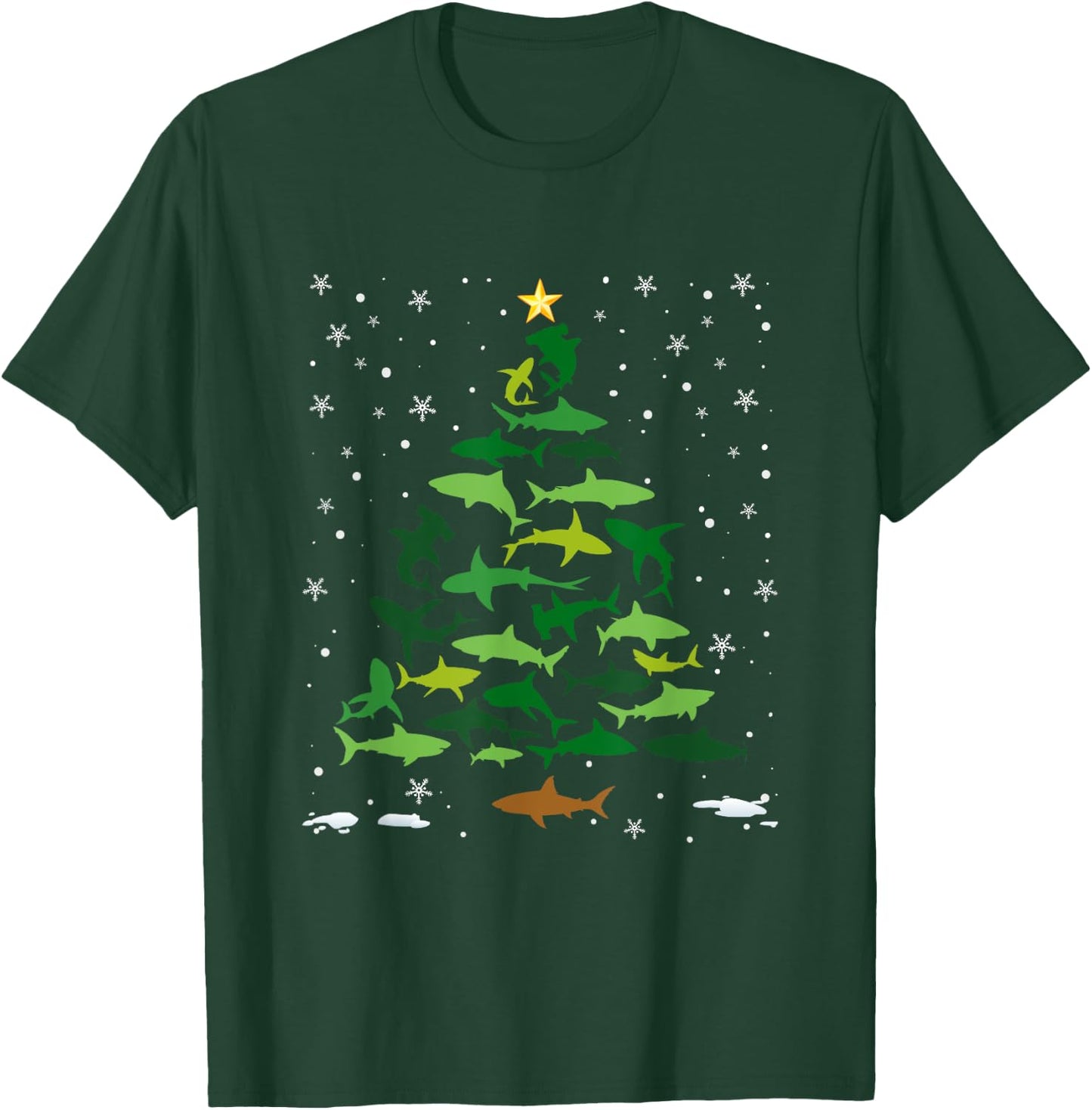 Shark Ocean Lovers Holiday Family Matching Christmas Tree T-Shirt - T-Shirt | Forest