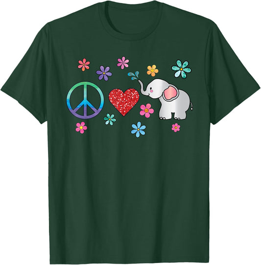 Elephant Peace Love Hippie Rainbow Boho Elephants T-Shirt - T-Shirt | Forest