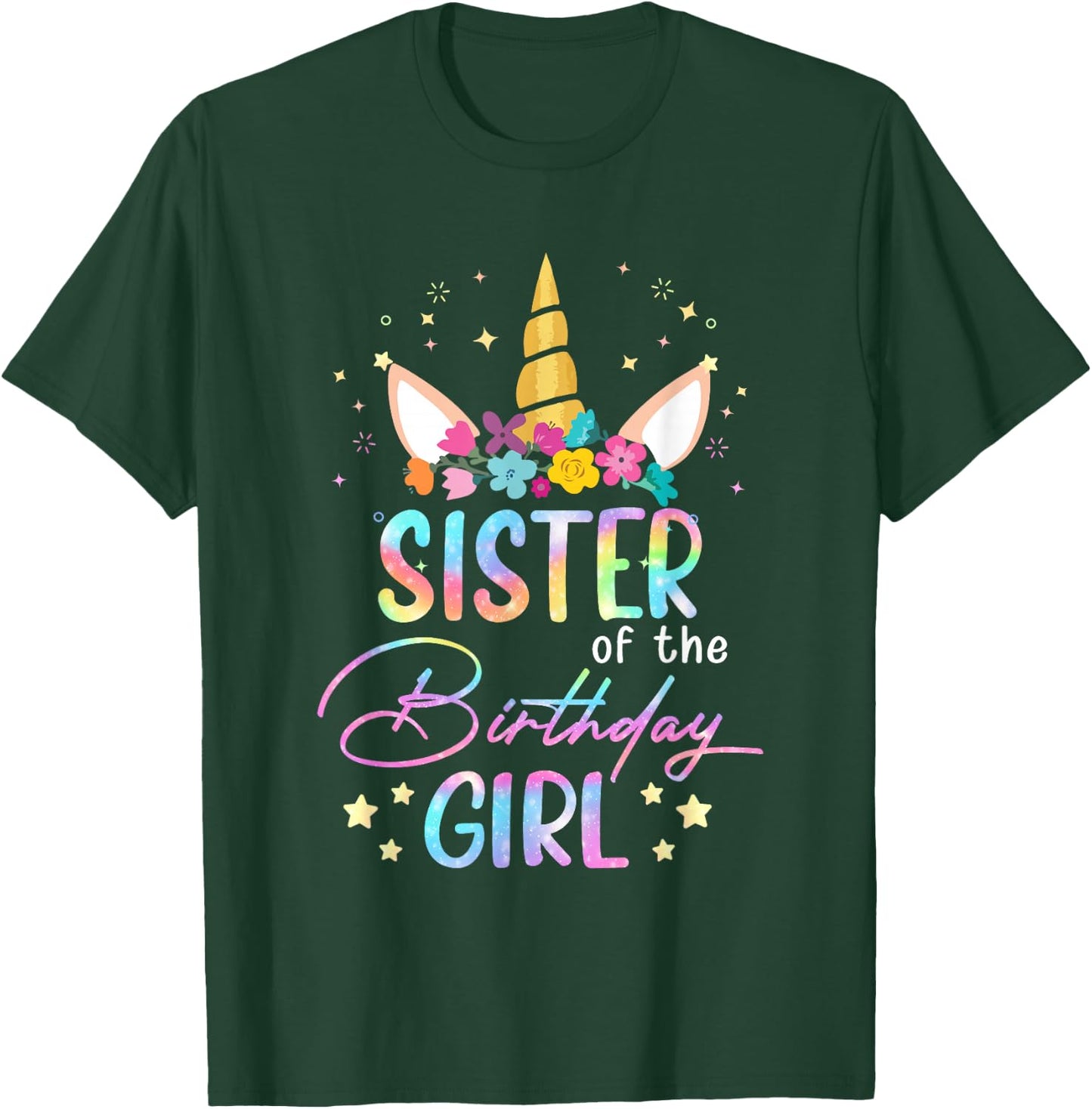 Unicorn Sister Of The Birthday Girl Unicorn Flower Birthday T-Shirt - T-Shirt | Forest
