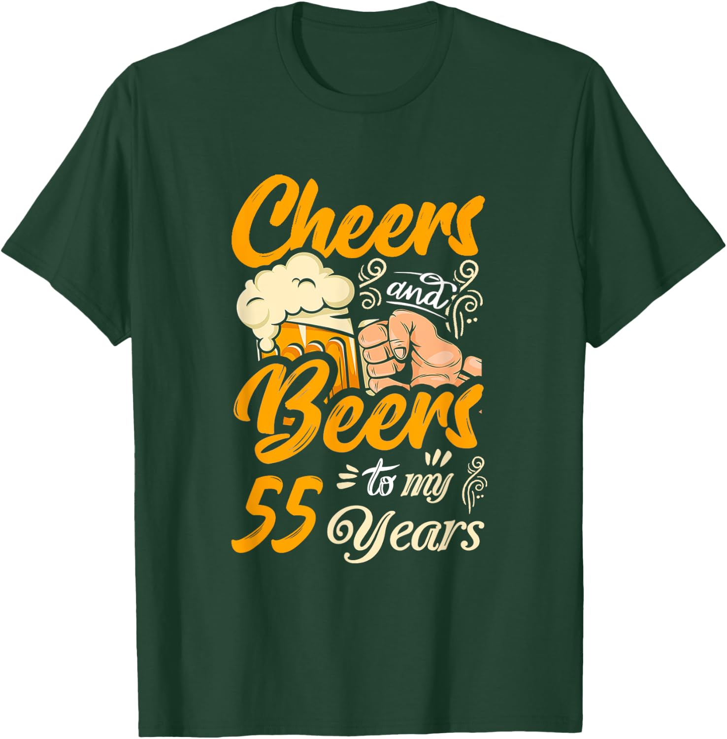 Cheers And Beers To My 55 Years Funny Birthday Party Retro T-Shirt - T-Shirt | Forest